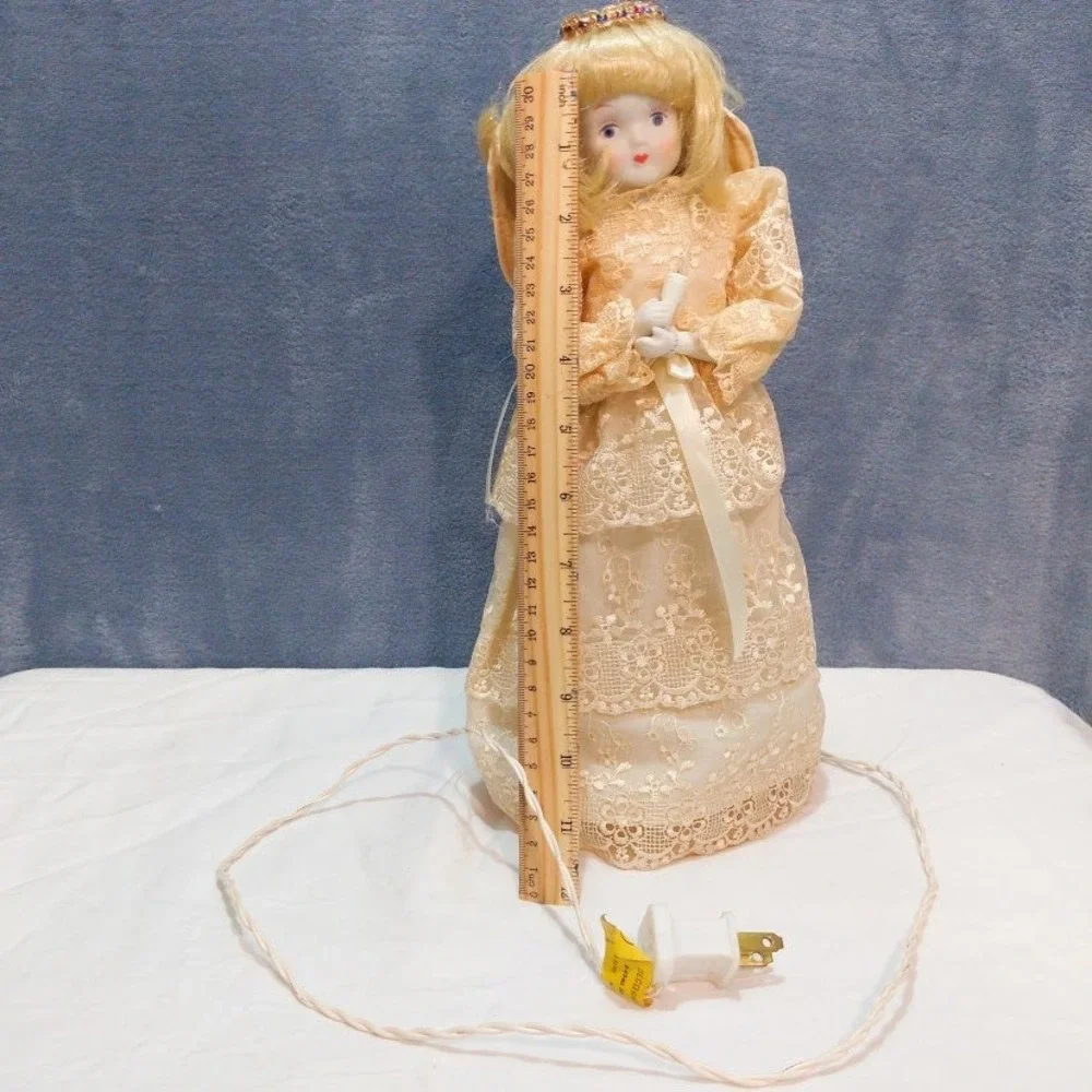 Vintage Angel Christmas Tree Topper Light Up Porcelain Lace Gown 12
